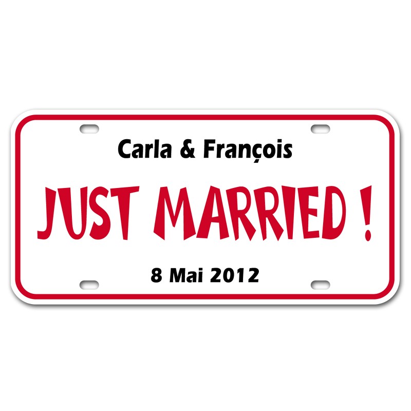 Plaque d'immatriculation Just married!!! blanc et noir